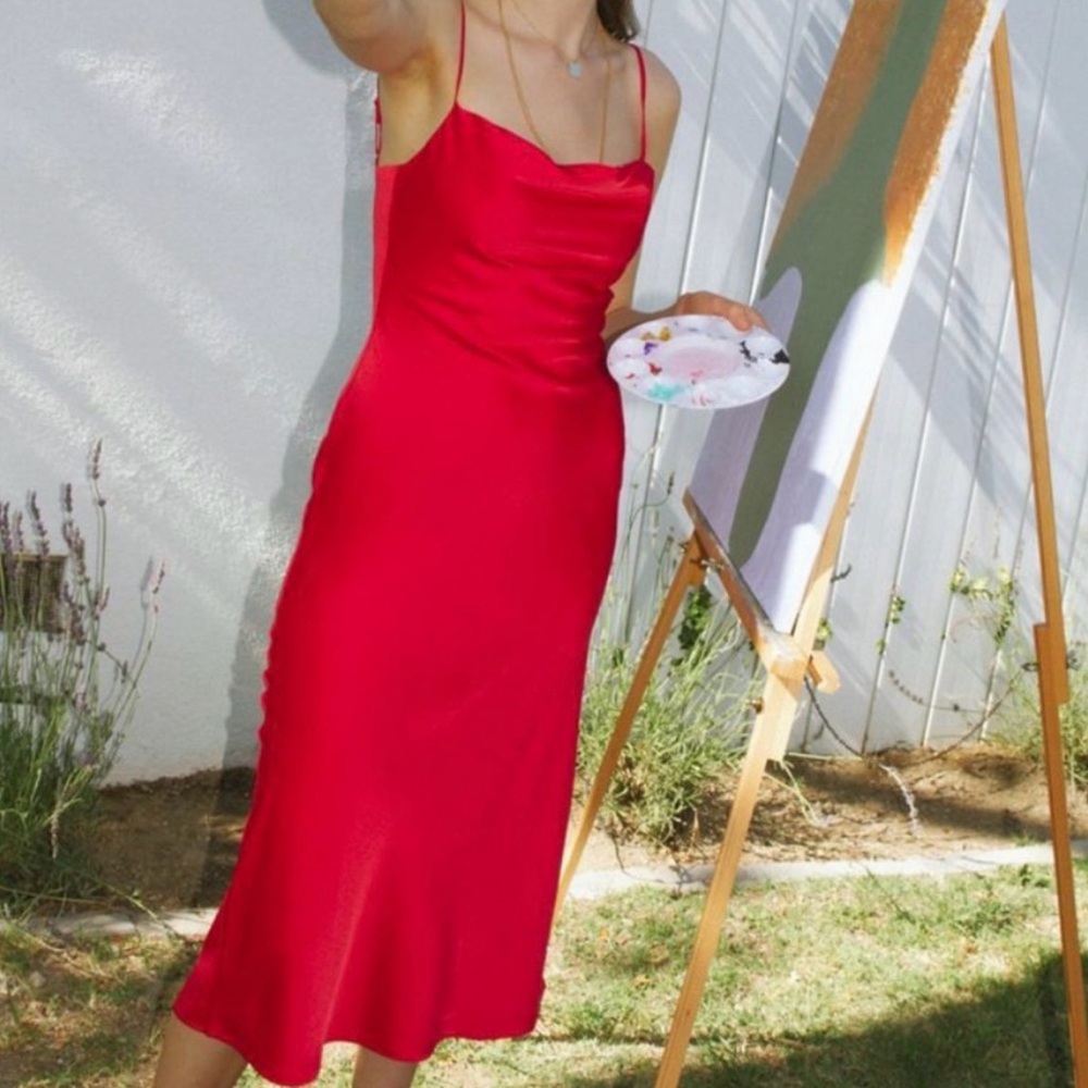 Urban Outfitters Red Cowl Neck Midi Dress 💃
